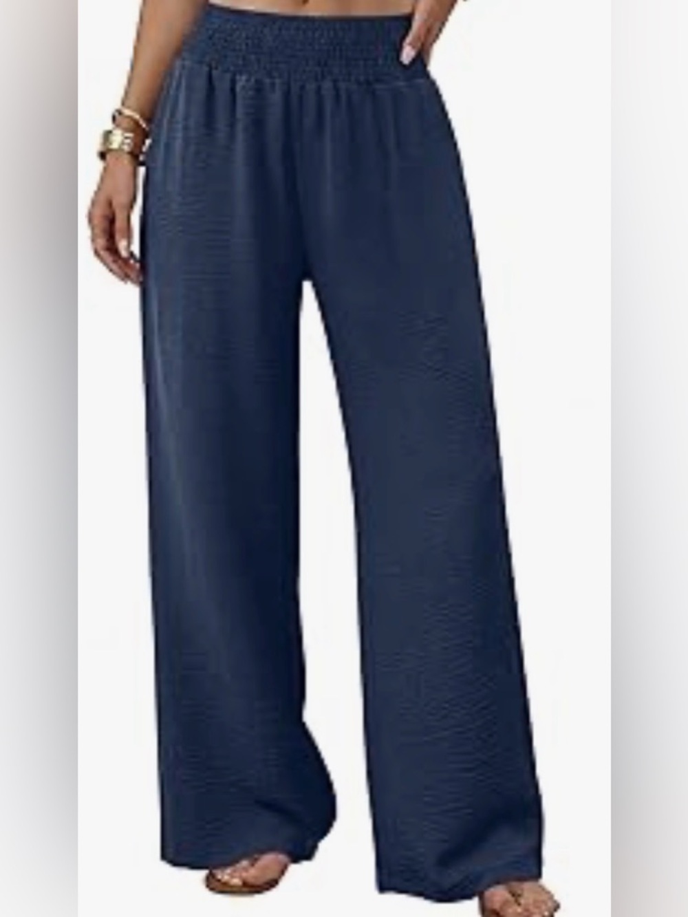 Smocked Waist Navy Wide-Leg Pants